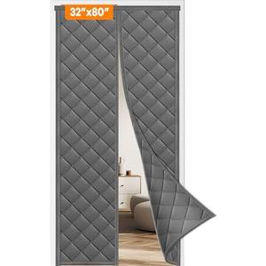 Magnetic Thermal Insulated Door Curtain, Fits Size 32" x 80", Durable Oxford Fabric, Door Insulation Cover to Keep Warm in Winter, Grey