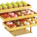 3 -Tier Metal Cupcakes Tray Display Stand for Gatherings, Parties,Holiday Dinners,14.5 Food Trays with Metal Risers for Desserts, Fruit & Appetizer (Gold, 3 Tier)