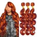 P33/350 Highlight Body Wave Bundles Reddish Brown Mixed Orange Bundles 14 16 18 Inch 12A Unprocessed Brazilian Virgin Hair 3 Bundles Human Hair Extensions Copper Red Ginger Color 300g Total
