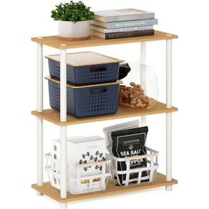 Furinno TURN-N-TUBE Storage Shelves, 3-Tier Book Shelf, Corner Shelf, Toolless Open Shelves, for Organization and Storage, Living Room, Garage, Home Office, Beech