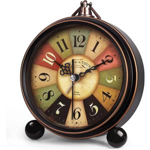 Vintage Analog Alarm Clock, 5.25 inch Small Silent Desk Clock with Night Light, Battery Operated for Table, Bedroom, Bedside, Living Room, Gift Clock (Tuscan Style)