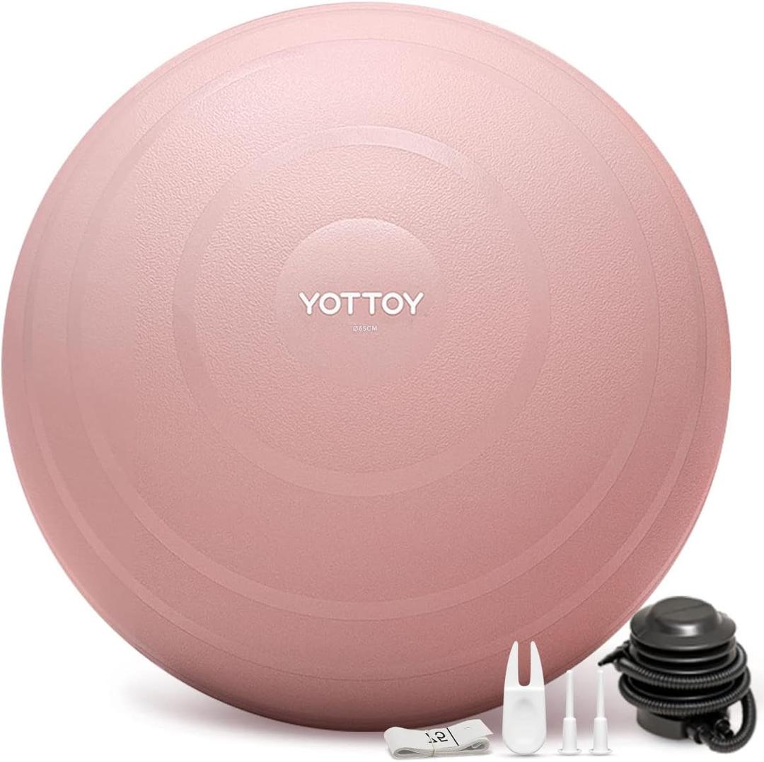 YOTTOY Anti-Burst Exercise Ball for Working Out, Yoga & Pregnancy, Extra Thick Workout Ball for Physical Therapy & Fitness (26IN/58-65cm, Pink)