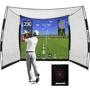 Golf Net with Simulator Impact Screen, 11 FT x 8 FT Golf Practice Hitting Net, HD Blank Impact Screen and Target Cloth for Driving Swing, Home Garage Backyard
