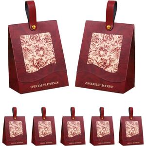 FAYEVIVI 20pcs Party Favor Boxes - Gift Boxes with Lids for Presents, Small Thank You Treat Box, Leather Handle Candy Bags Bulk, for Birthday Bridal Wedding Babyshower (Red)