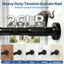 Tension Curtain Rods 51-86 Inch(5-7.17Ft),Shower Curtain Rods No Drilling,Heavy Duty tension rod for Bathroom Windows Room Divider Outdoor Patio,Easy Install,Never Rust,Diameter 1.26 In-Black