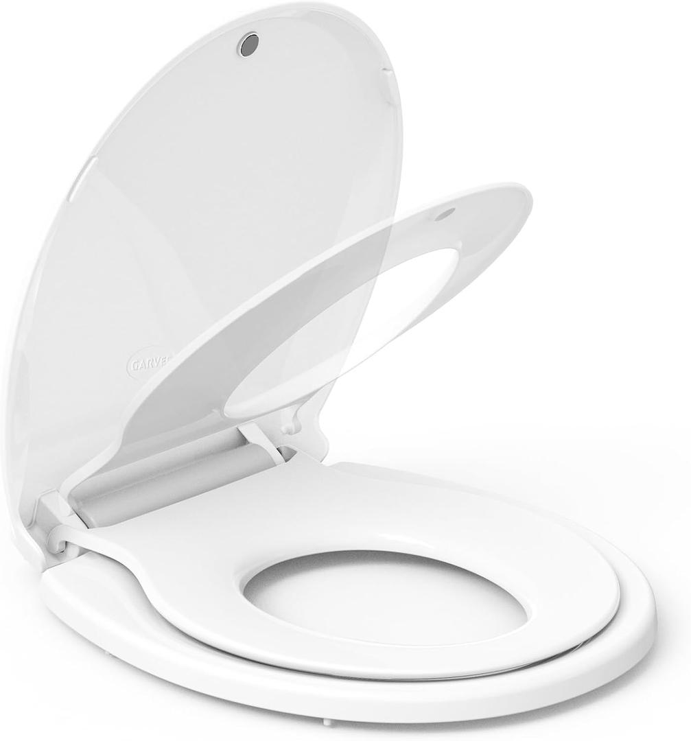 Garvee Round Toilet Seat with Toddler Seat, PP Safe Material, 2 in 1 Toilet Seat for Family Built-in Baby Seat Removable, 17 in, Soft Close + Easy Clean(White)