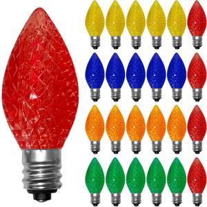 25 Pack C7 LED Multicolor Christmas Light Bulbs, E12 Candelabra Base Bulbs, Shatterproof C7 Multicolor Replacement Light Bulbs for Outdoor Christmas String Lights, Window Candles, Night Light, Patio