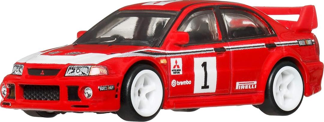 Hot Wheels Car Culture Premium 1:64 Scale Die-Cast Toy Mitsubishi Lancer Evolution VI with Real Riders Tires & Metal/Metal Body & Chassis, Thrill Climbers