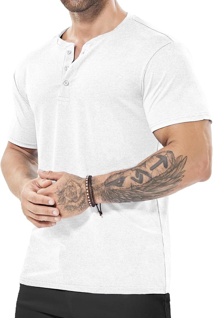 Mens Henley Shirt Dry Fit Tech 3 Button Slim Fit Quick Dry Gym Tshirt Short Sleeve Lightweight Casual T Basic Tee (XX-Large)