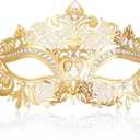 Cosmer Masquerade Mask for Women Shiny Laser Cut Metal Rhinestone Mask Party Porm Ball Mask (Gold Owl)
