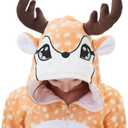 ABENCA Kids Deer Onesie Reindeer Costume Animal Girls Pajamas Christmas Halloween Cosplay Sleepwear.Dear.130 (7-8 Years)