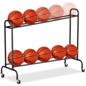 Tilt Basketball Rack Ball Storage Holder - Tilt Basketball Shooting Training Rack, Garage Sports Equipment Organizer, Outdoor and Indoor Rolling Balls Cart with Wheels (1 PC)