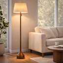 MOFFE 65" Mid Century Modern Vintage Real Wood Floor Lamp with 2 Shades for Two Looks, Sculptural Standing Lamp with Teardrop Base & Wooden Pull Chain for Living Room Bedroom Sofa Side (Bulb Included) (Amber Walnut)
