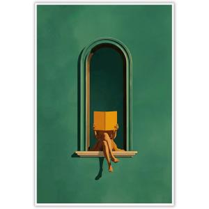 Female Abstract Wall Art Green Wall Art Prints Literary Poster Minimalist Decor Prints Painting Green Portrait Woman Reading Poster 16X24 Inch Unframed for Home Library Study Dorm Bedroom Apartment