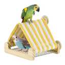ShuRung Bird Cotton Linen Tent House with Stainless Steel Shelves Two-Layer Perch Habitat for Parrot, Budgie, Conure, Lovebird, Parakeet Cozy Hideaway Cave for Bird Cage （V）