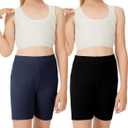 CharmWM Girls Bike Shorts Kids High Waisted Under Dress Dance Short Leggings 2 Pack,  5-6 Years, Black & Navy