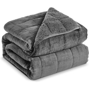 Sherpa Fleece Adult Weighted Blanket, 15 Pounds Dual Sided Soft Plush Blanket for Couch Bed Sofa, Heavy Thick Blankets with Glass Beads Great for Sleep, 60 x 80 inches, Dark Grey on Both Sides