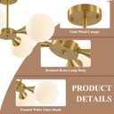 KCO Lighting Modern Globe Ceiling Light Gold Semi Flush Mount Sputnik Chandelier Mid Century Frosted Glass Ceiling Lamp for Living Room Dining Room Bedroom (4-Light), 4 Heads