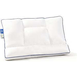Goose Down Pillows for Sleeping Cervical Neck Pain Relief Soft Cotton Cover Ergonomic Multifunctional Partition Side Back Stomach Sleepers Thin Flat Bed Pillow (1, 16.5x26 Inch)