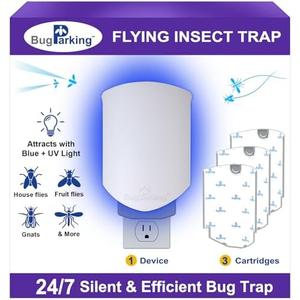 Flying Insect Trap for Indoors: Light Trap Captures Fruit Flies, Gnats, and Houseflies, Silent Bug Catcher with UV Light for Indoor-Plants, Kitchen, BUG PARKING 1 Plug-in Device + 3 Cartridge Refills