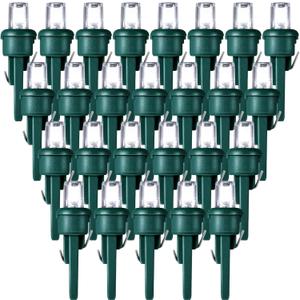 Honoson 48 Count 5 mm Winter LED Replacement Bulbs Bulk Wide Angle Winter LED Light Bulbs String Replacement Festival Light Garland Outdoor Tree Home Decoration (Green Base with Cold White Bulb)