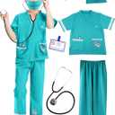 6 Pcs Kids Animal Doctor Costume Set Veterinary Dress Up Clothing for Kids Career Day Halloween Role Cosplay (5-7 Years (120-130 cm), Color Set 1) Size 130