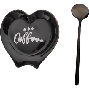 Heart-shaped Coffee Spoon Rest, Mini Coffee Spoon Holder, Small Ceramic Spoon Rest for Coffee Stirrers, Teaspoon, Bar Spoon, Coffee Bar Accessories, Coffee Station (Ture black+black Spoon)
