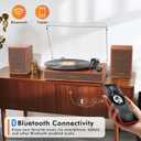 Vintage Vinyl Record Player with External Bookshelf Speakers, 3-Speed Belt Drive Turntable with Auto Stop, Bluetooth Input, RCA Out, AUX in – Brown Wood