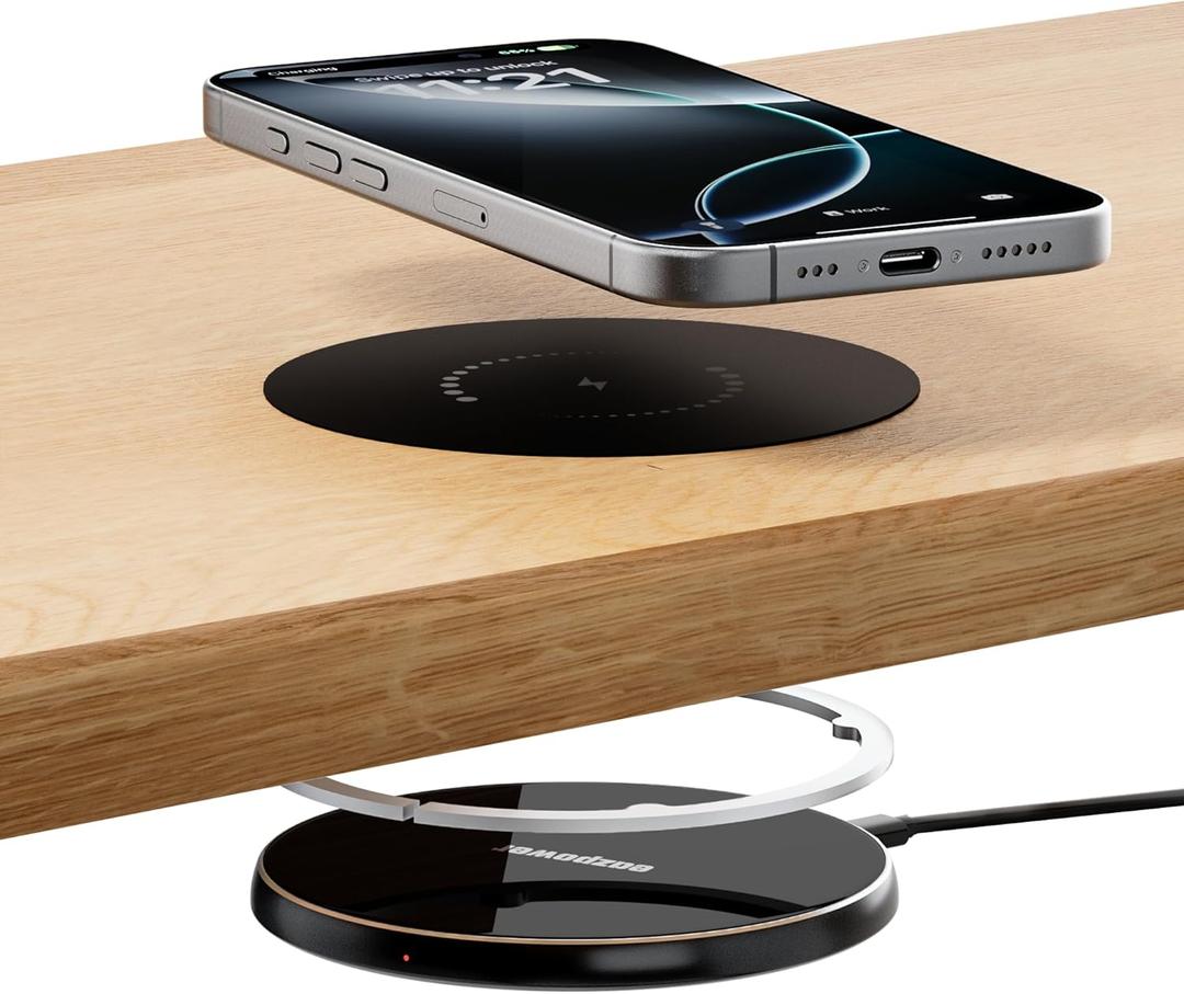 Invisible Wireless Charger, 0-30mm Under Desk Wireless Charger, Dual Uses On or Hidden Under Table Charging Pad for Nightstand for iPhone 16/16 Plus/16 Pro Max/15/14/13/Samsung/Android Phone (Black)