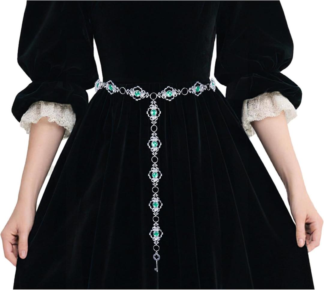 Renaissance Chain Belt for Women - Vintage Gothic Medieval Belts, Metal Celtic Fairy Waist Chain Belt for Halloween