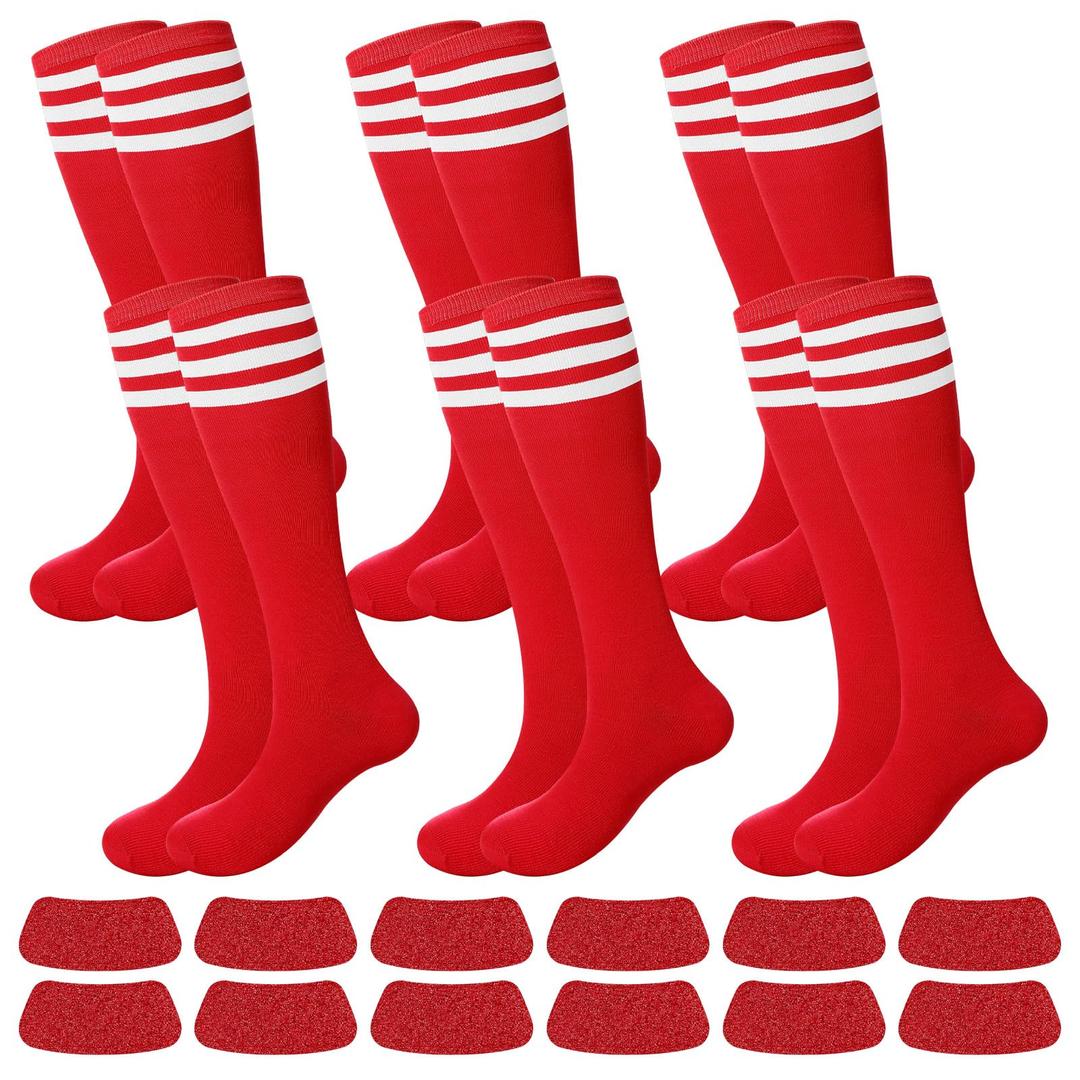 Panitay 12 Pcs Sport Accessories 6 Softball Soccer Socks 6 Glitter Eyeblack Stickers for Youth Women Adult Sports Supplies (Red)