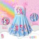 LQSZ Girls Dress Ruffled Sleeves Easter Summer Cartoon Princess Valentine Casual Style Dresses for Toddler Kids 2-12 Years (6-7 Years, A-unicorn-short)
