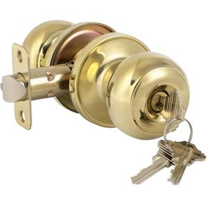 HOSOM Door Knob with Lock and Key, Polished Brass Keyed Entry Door Knob, Exterior and Interior Door Lock for Front Door, Entry Door Handle for Bedroom and Bathroom, Gold