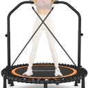 ANCHEER 48" Foldable Rebounder Trampoline for Adults/Kids with Resistance Bands and Bungees, Indoor & Outdoor Mini Trampoline with Bar and Safety Padding - Max Load 450lbs (Orange)