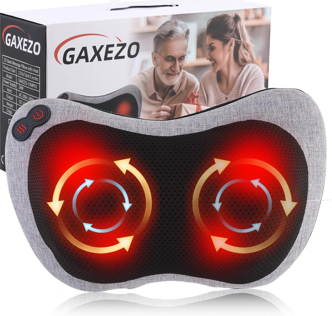 Massage Pillow, Neck and Back Massager with Heat, Shiatsu Massage Pillow for for Back, Shoulder, Leg, Foot, Gift for Men Women Mom Dad, Stress Relax at Home Office and Car (Silver Gray)