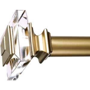 1 inch Curtain Rods for windows 36 to 72" with Square Crystal Diamond Finials, Single Rod Adjustable Curtain Rod(Gold)