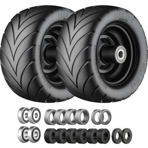 11x6.00-5 Flat Free Tire with Chevron Tread, Zero Turn Lawn Mower Tires with 3/4" or 5/8" and 1/2" Bearings, 5.2"-8.3" Centered Hub,11x6.00-5 Tires for Zero Turn Mower Black Rim - 2Pack