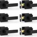 Estmoon 6 Pack Matte Black Door Handle, Keyless Interior Door Knobs Square Privacy Door Levers Heavy Duty Door Locks for Bedroom Bathroom, Reversible Interior Handles for Left & Right Handled Doors