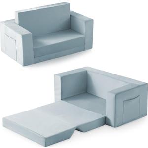 Kids Couch, 2-in-1 Toddler Chair Comfy 1-3 Years, Convertible Kids Chair, Toddler Couch That Fold Out, Kid Lounge Chairs for Boys and Girls Gifts, Kids Recline, Double, Blue