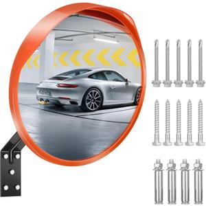 12 Inches Convex Safety Mirror Adjusted Blind Spot View Range Corner, Sturdy Garage Mirror for Outdoor, Store, Parking (Orange)