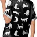 Ekouaer Womens Silk Satin Pajamas Set Animals Print Pjs Button Down Short Sleeve Lounge Set 2 Piece Sleepwear (Small, Black Leopard)