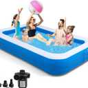 Inflatable Swimming Pools with Pump, Oversized 120" x 72" x 22" Thickened Blow up Kiddie Pool for Kids, Toddlers and Adults, Above Ground Swimming Pool for Outdoor, Garden, Backyard, Water Party-Plain