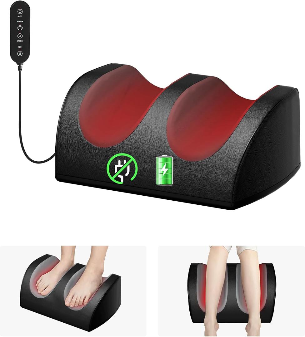 LINGTENG Rechargeable Foot Massager with Heat, Cordless Shiatsu Foot Massager for Cord Remote Control, Heated Massage with Roller, Portable for Home/Office Use, Dad Gifts, Mom Gifts