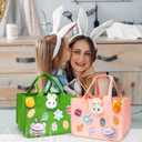 Aviski 2PCS Easter Egg Hunt Bags, Easter Bunny Gift Bags with Handles, Easter Treat Bags, Felt Easter Bags for Gifts Wrapping, Egg Hunt Game, Easter Party Supplies, 12" x7.8" x6.8"(Pink + Green)