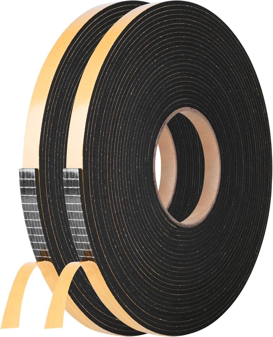 Self Adhesive Foam Tape Weatherstrip 1/2in x 1/8in x 66Ft High Density Foam Insulation Strips Seal Weather Stripping with Strong Adhesive for Door and Window Sound Isolation Soundproofing