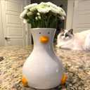 Handcrafted Ceramic Duck Vase - White Modern Flower Vase with Unique Duck Design - Round Aesthetic Table Decor - Funky and Trendy Art Vase