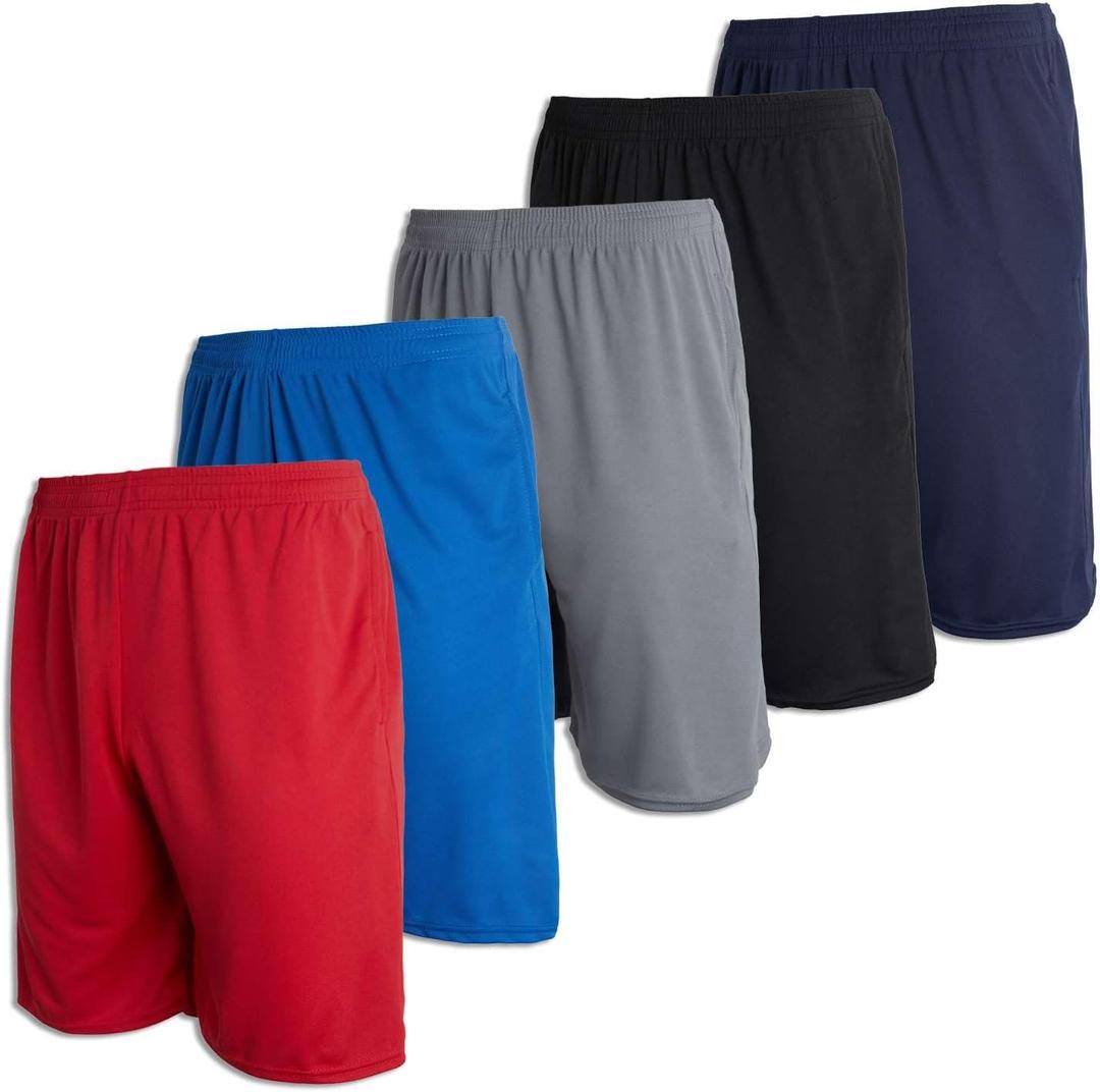 Real Essentials 5 Pack: Men's Mesh Athletic Basketball Shorts Quick Dry Activewear with Pockets (X-Large, Set K)