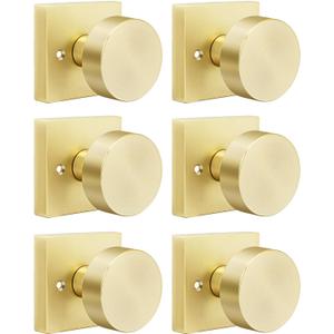 Goldenwarm Gold Dummy Door Knobs, Zinc Alloy Square Ball Brushed Gold Dummy Door Knobs for Hallways, Kitchens, Heavy Duty Door Knob Bulk - Modern & Stylish(3 Pairs / 6 Pieces)