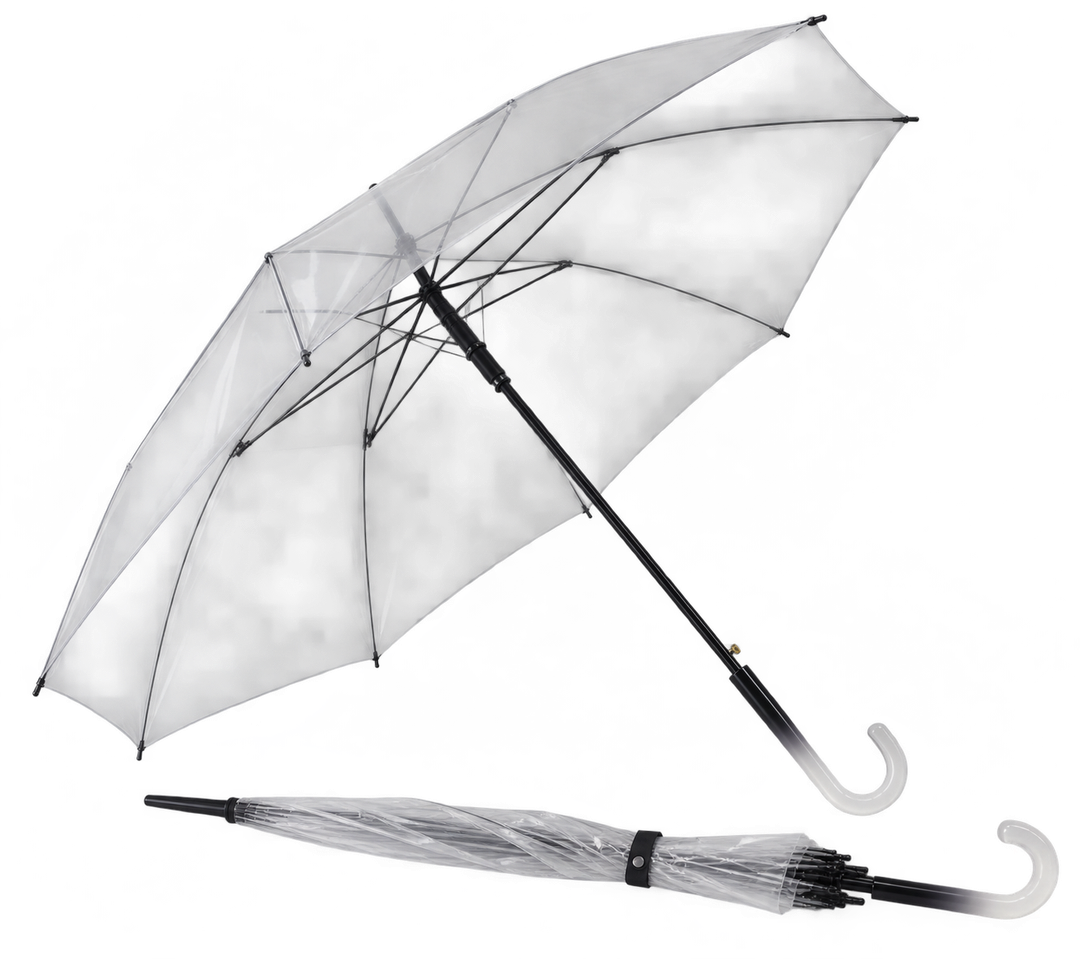 Large Clear Umbrella, Rain Windproof Transparent Auto Open Long Stick Umbrella for Photo Prop Travel Outdoor Events, 52inch