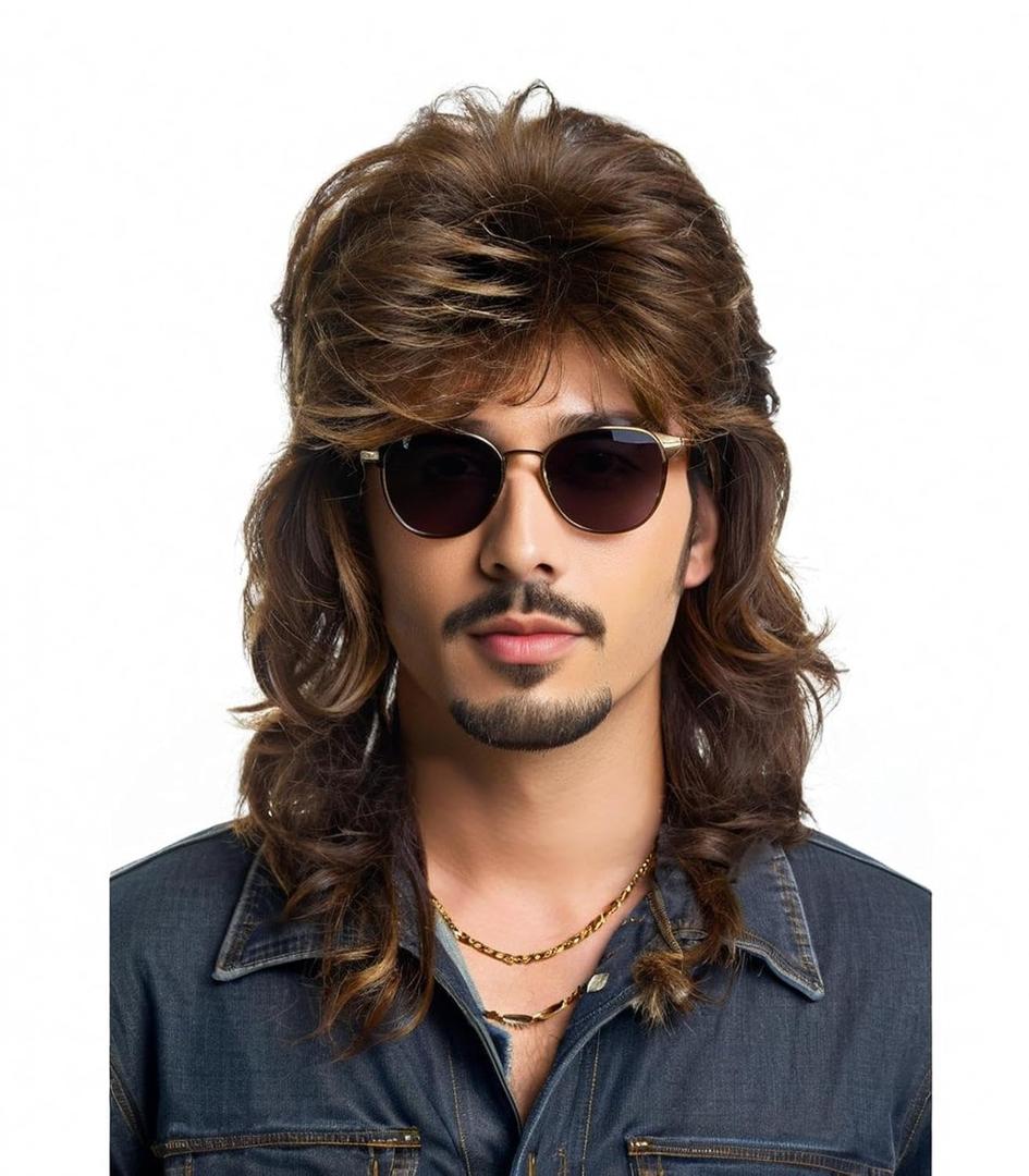 Mullet Wigs for Men Joe Dirt Emo Wig 80s Costumes Fancy Party Accessory Cosplay Wig Halloween Man x (Medium Brown)